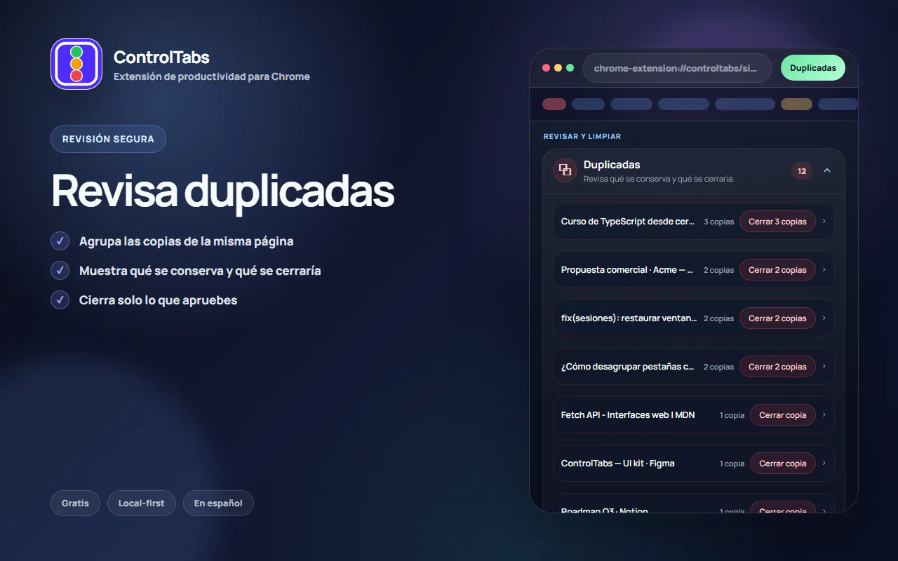 Revisión de pestañas duplicadas en el panel lateral de ControlTabs